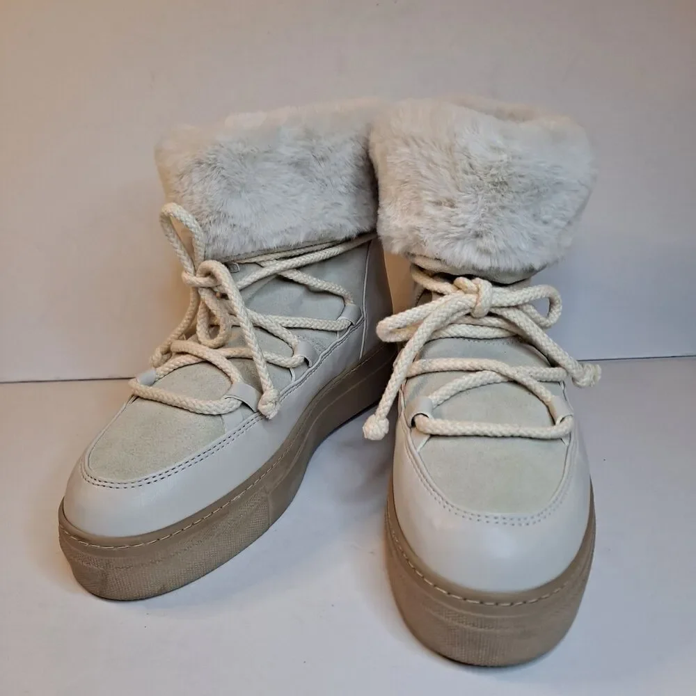 CALIA by Carrie Underwood Boots Women's Hailey Ivory Leather Faux Fur Sz 9-1/2